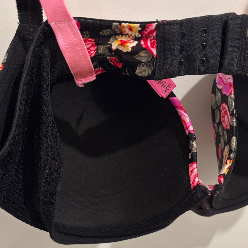 Betsey Johnson Black Bra with Pink Floral Design - Picture 4 of 5